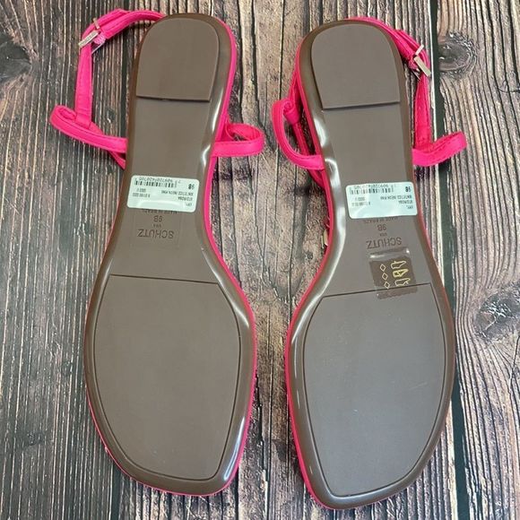 Schutz Neon Pink Eryl Embellished Thong Sandals 9B - Picture 6 of 8
